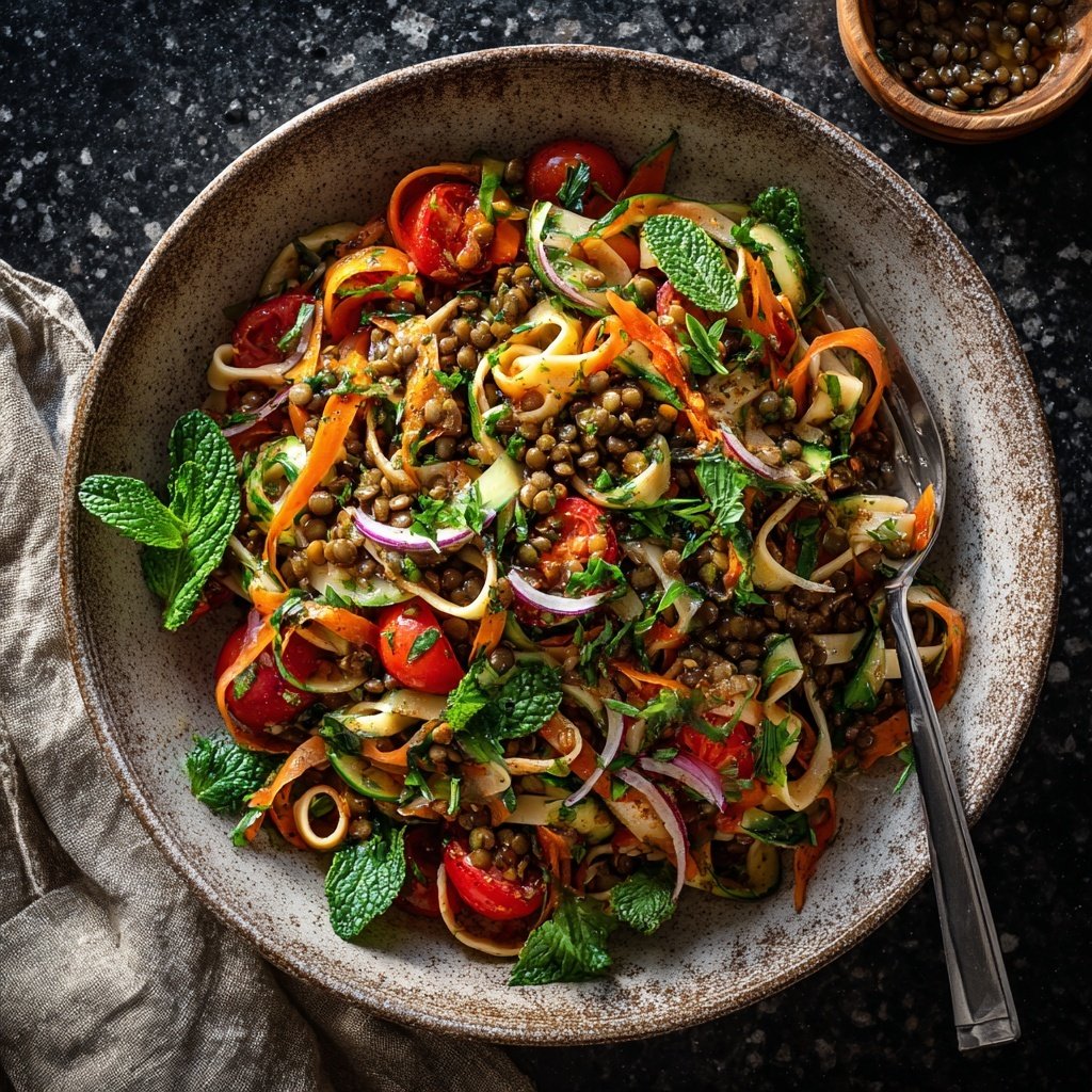 Mediterraner Nudelsalat Mit Linsen