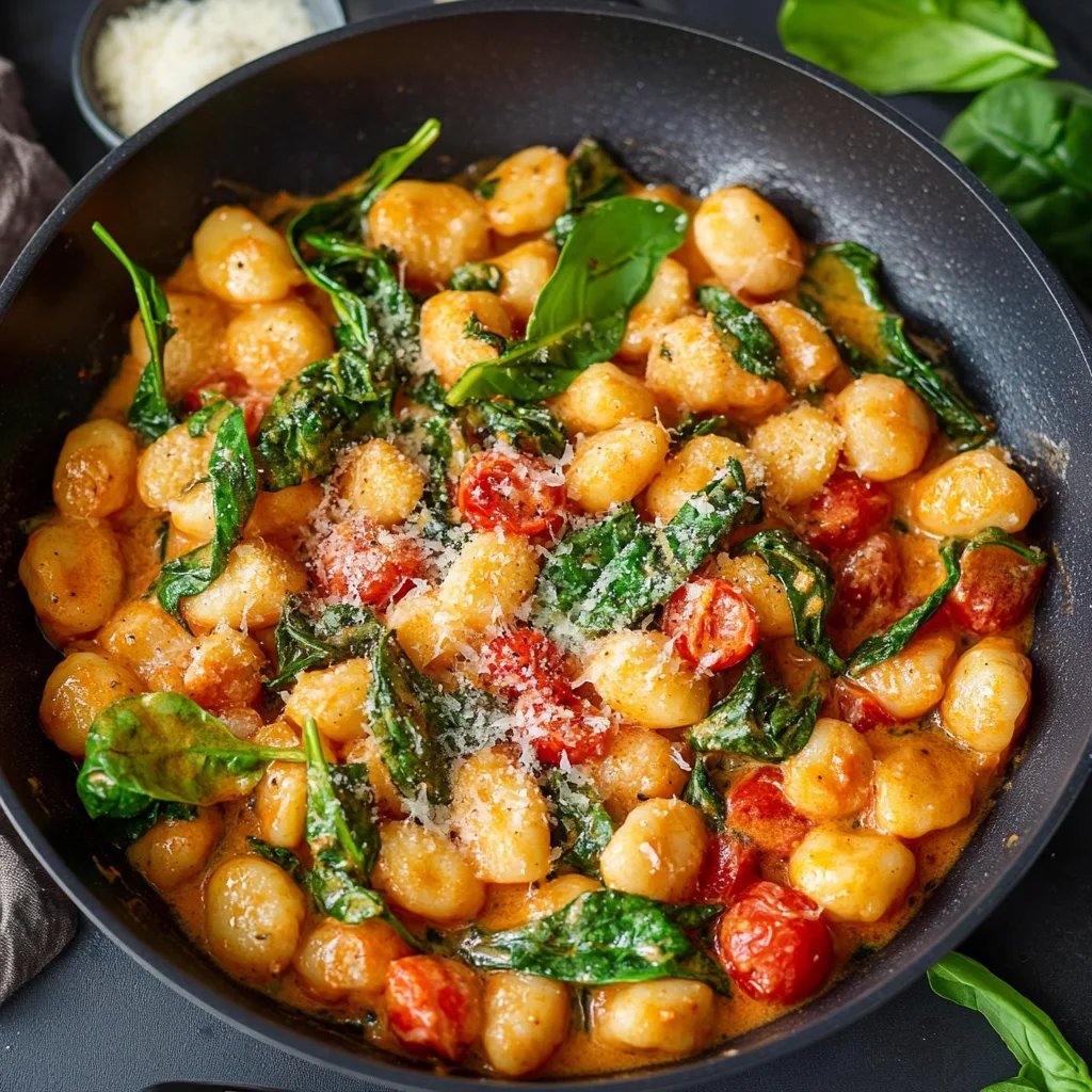 Schnelle Gnocchi-Pfanne mit Tomate & Spinat