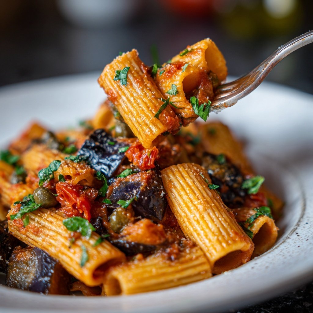 Rigatoni mit Auberginen und Kapern