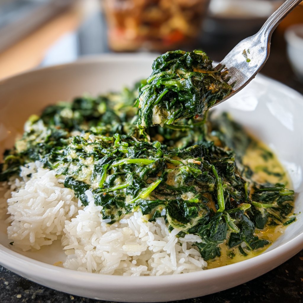 Mittagessen mit Spinat und Reis