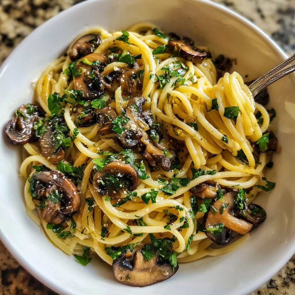 Spaghetti mit Pilzen und Petersilie